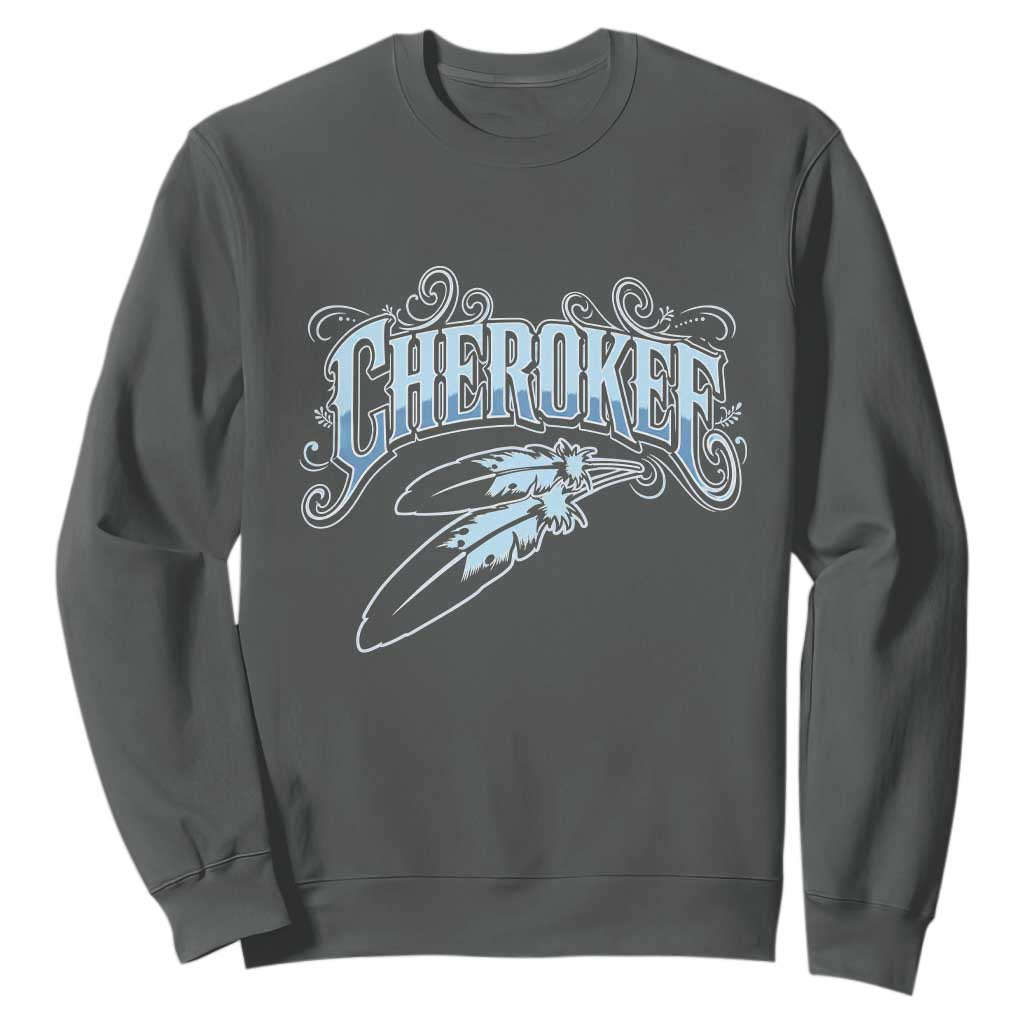 Cherokee Native American Heritage Sweatshirt Blue Feather Filigree Typography TS12 Dark Heather Print Your Wear