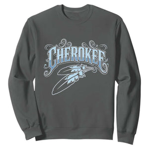 Cherokee Native American Heritage Sweatshirt Blue Feather Filigree Typography TS12 Dark Heather Print Your Wear