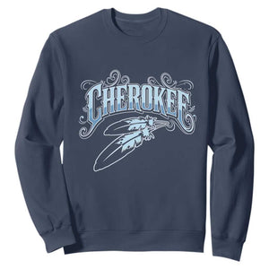 Cherokee Native American Heritage Sweatshirt Blue Feather Filigree Typography TS12 Navy Print Your Wear