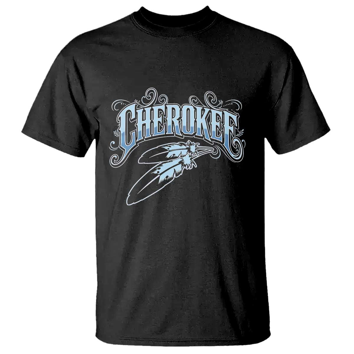 Cherokee Native American Heritage T Shirt Blue Feather Filigree Typography TS12 Black Print Your Wear