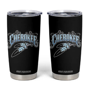 Cherokee Native American Heritage Tumbler Cup Blue Feather Filigree Typography TS12 Black Print Your Wear