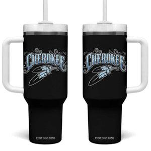 Cherokee Native American Heritage Tumbler With Handle Blue Feather Filigree Typography TS12 One Size: 40 oz Black Print Your Wear
