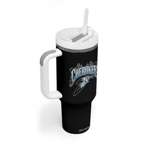 Cherokee Native American Heritage Tumbler With Handle Blue Feather Filigree Typography TS12 Print Your Wear