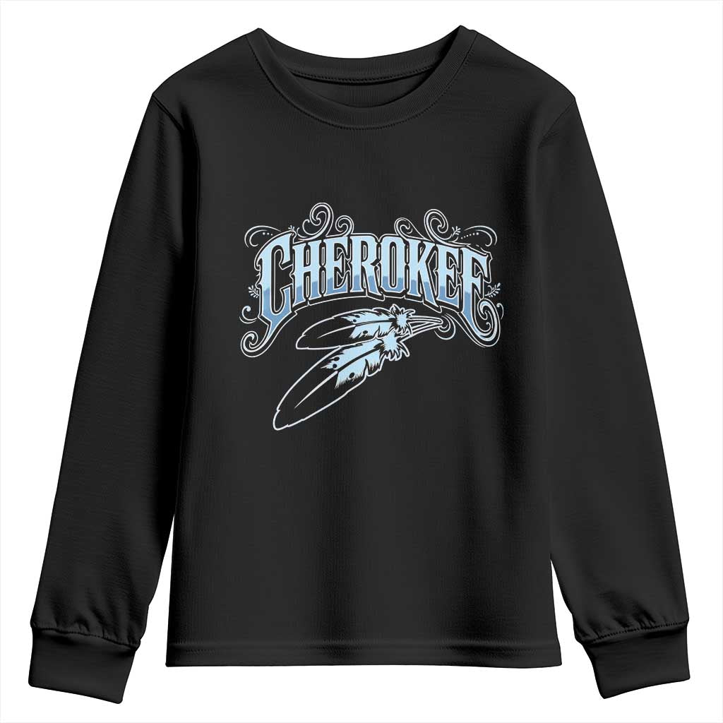 Cherokee Native American Heritage Youth Sweatshirt Blue Feather Filigree Typography TS12 Black Print Your Wear