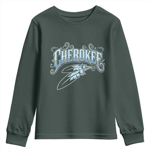 Cherokee Native American Heritage Youth Sweatshirt Blue Feather Filigree Typography TS12 Dark Forest Green Print Your Wear
