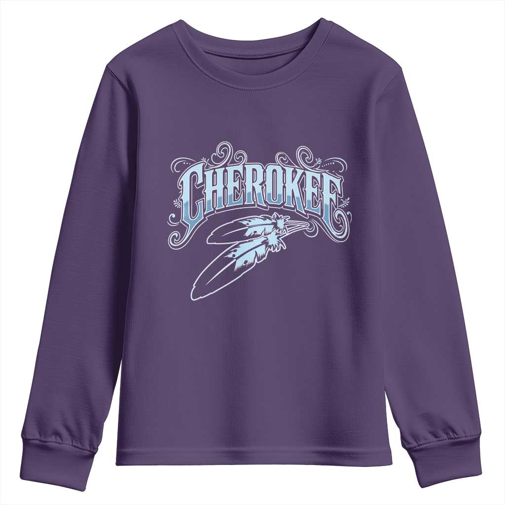 Cherokee Native American Heritage Youth Sweatshirt Blue Feather Filigree Typography TS12 Purple Print Your Wear