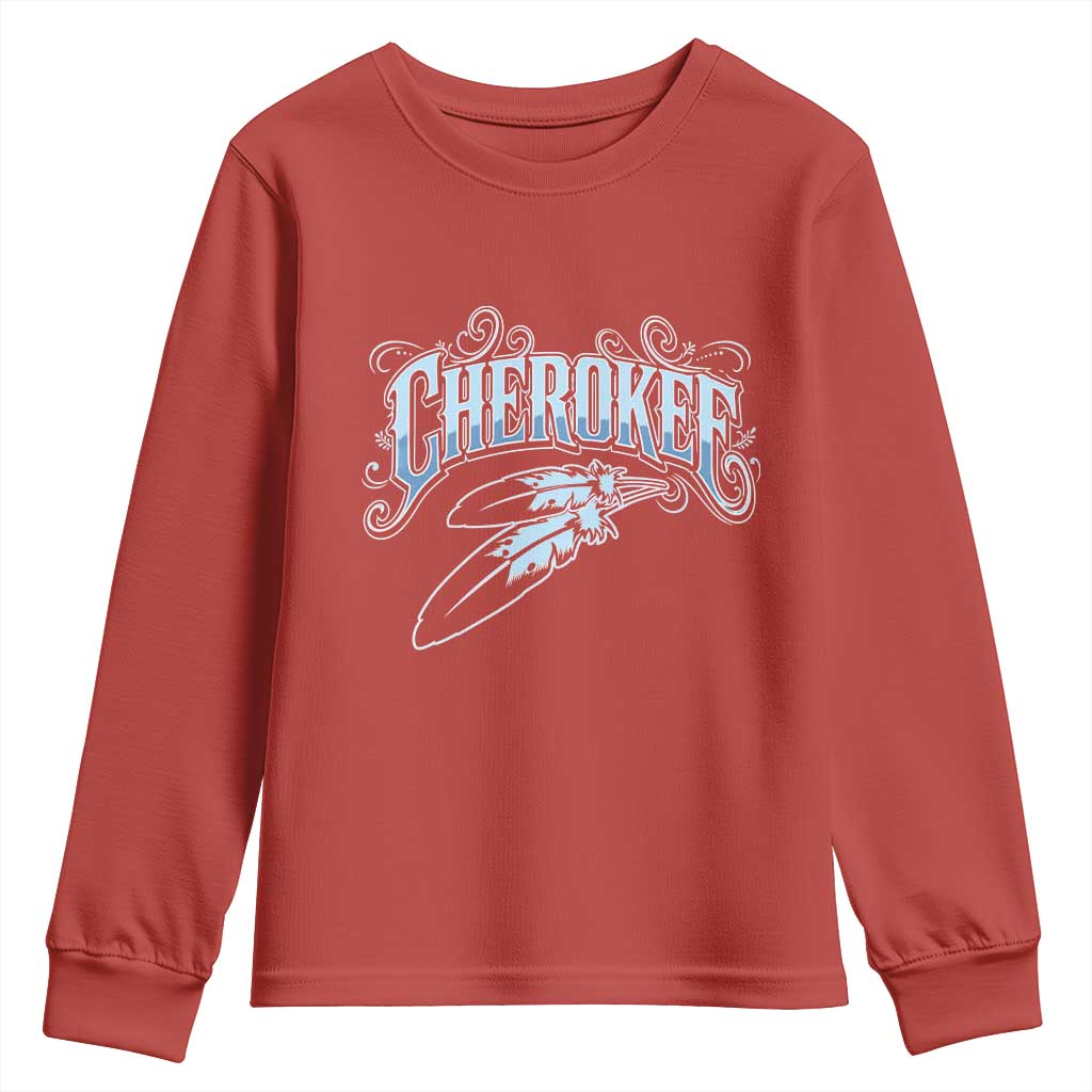 Cherokee Native American Heritage Youth Sweatshirt Blue Feather Filigree Typography TS12 Red Print Your Wear