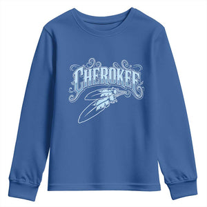 Cherokee Native American Heritage Youth Sweatshirt Blue Feather Filigree Typography TS12 Royal Blue Print Your Wear