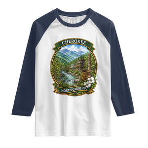 Vintage Great Smoky Mountains Raglan Shirt Cherokee North Carolina Landscape TS12 White Navy Print Your Wear