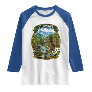 Vintage Great Smoky Mountains Raglan Shirt Cherokee North Carolina Landscape TS12 White Royal Print Your Wear