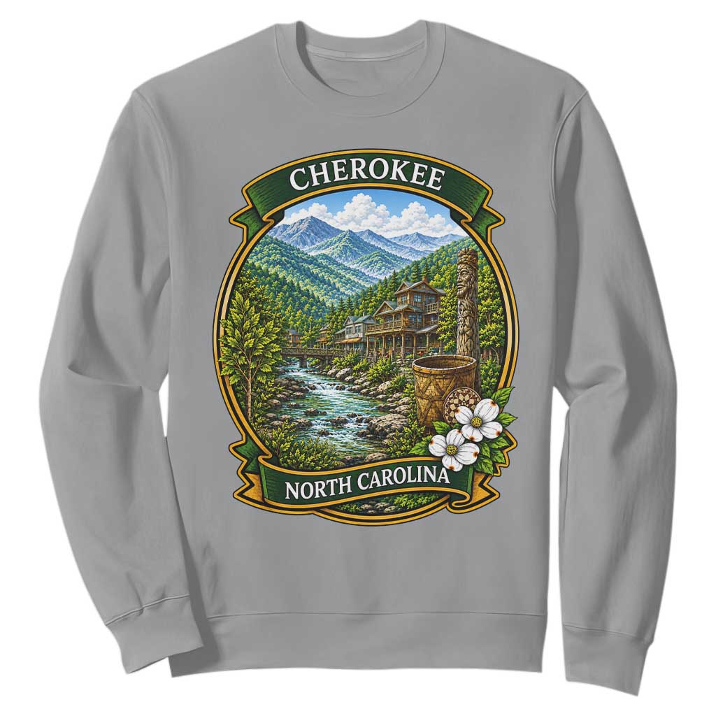Vintage Great Smoky Mountains Sweatshirt Cherokee North Carolina Landscape TS12 Sport Gray Print Your Wear