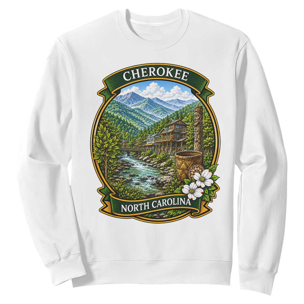 Vintage Great Smoky Mountains Sweatshirt Cherokee North Carolina Landscape TS12 White Print Your Wear