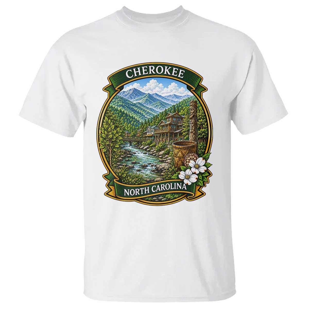 Vintage Great Smoky Mountains T Shirt Cherokee North Carolina Landscape TS12 White Print Your Wear