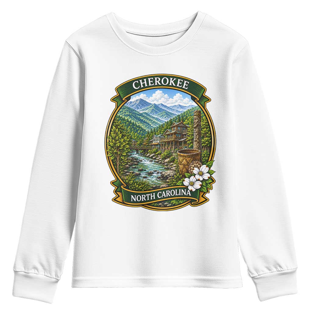 Vintage Great Smoky Mountains Youth Sweatshirt Cherokee North Carolina Landscape TS12 White Print Your Wear