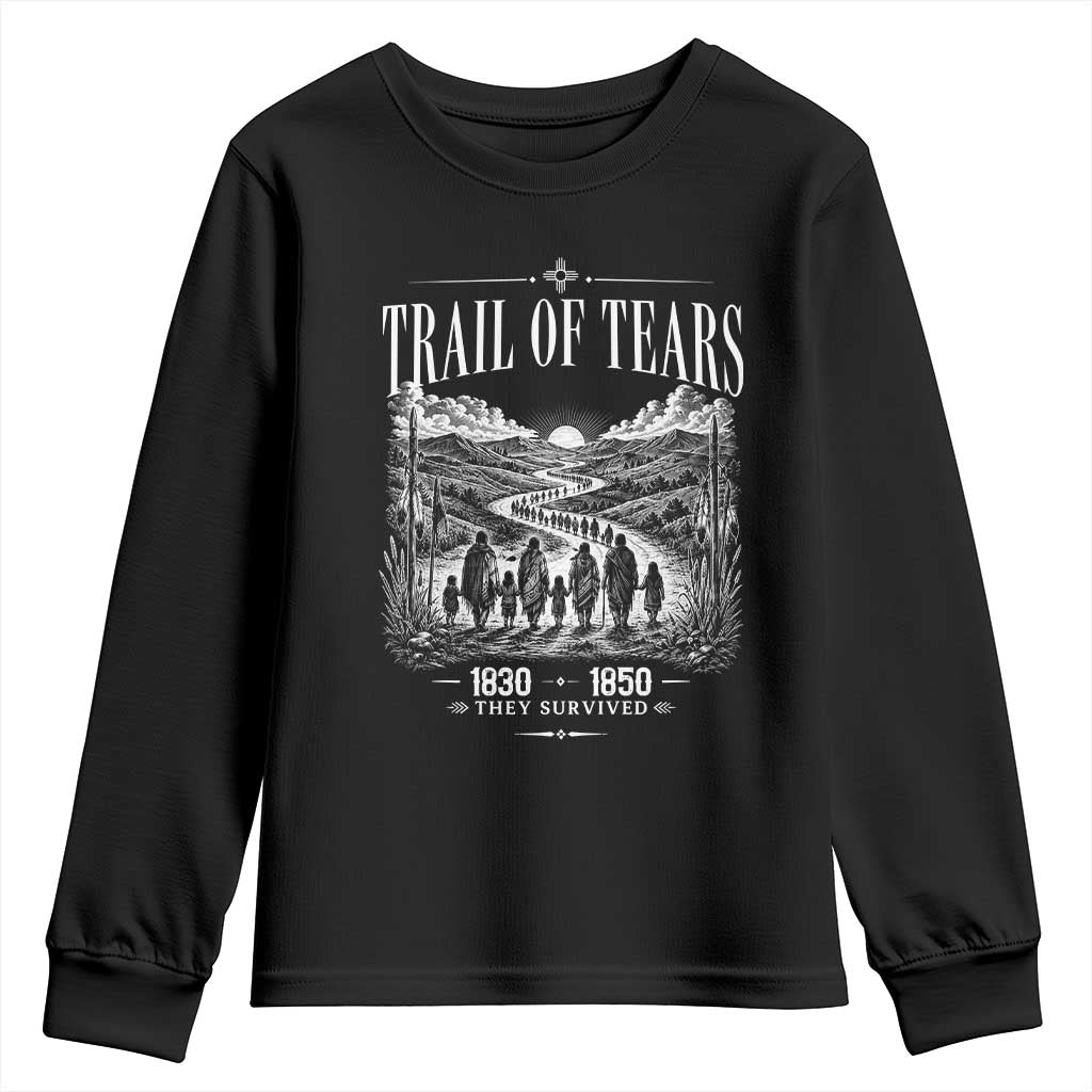 Cherokee History Native American Vintage Gift Youth Sweatshirt They Survived Trail Of Tears TS12 Black Print Your Wear