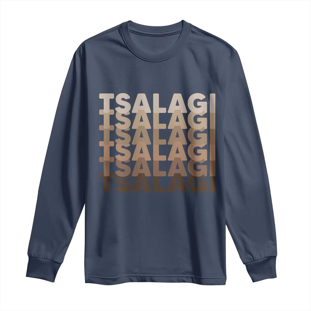 Cherokee Tsalagi Heritage Pride Stacked Typography Long Sleeve Shirt TS12 Navy Print Your Wear