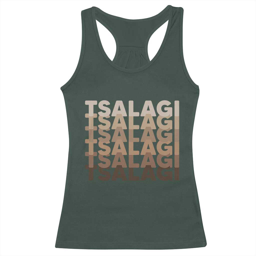 Cherokee Tsalagi Heritage Pride Stacked Typography Racerback Tank Top TS12 Dark Forest Green Print Your Wear