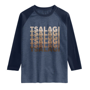 Cherokee Tsalagi Heritage Pride Stacked Typography Raglan Shirt TS12 Heather Denim Navy Print Your Wear