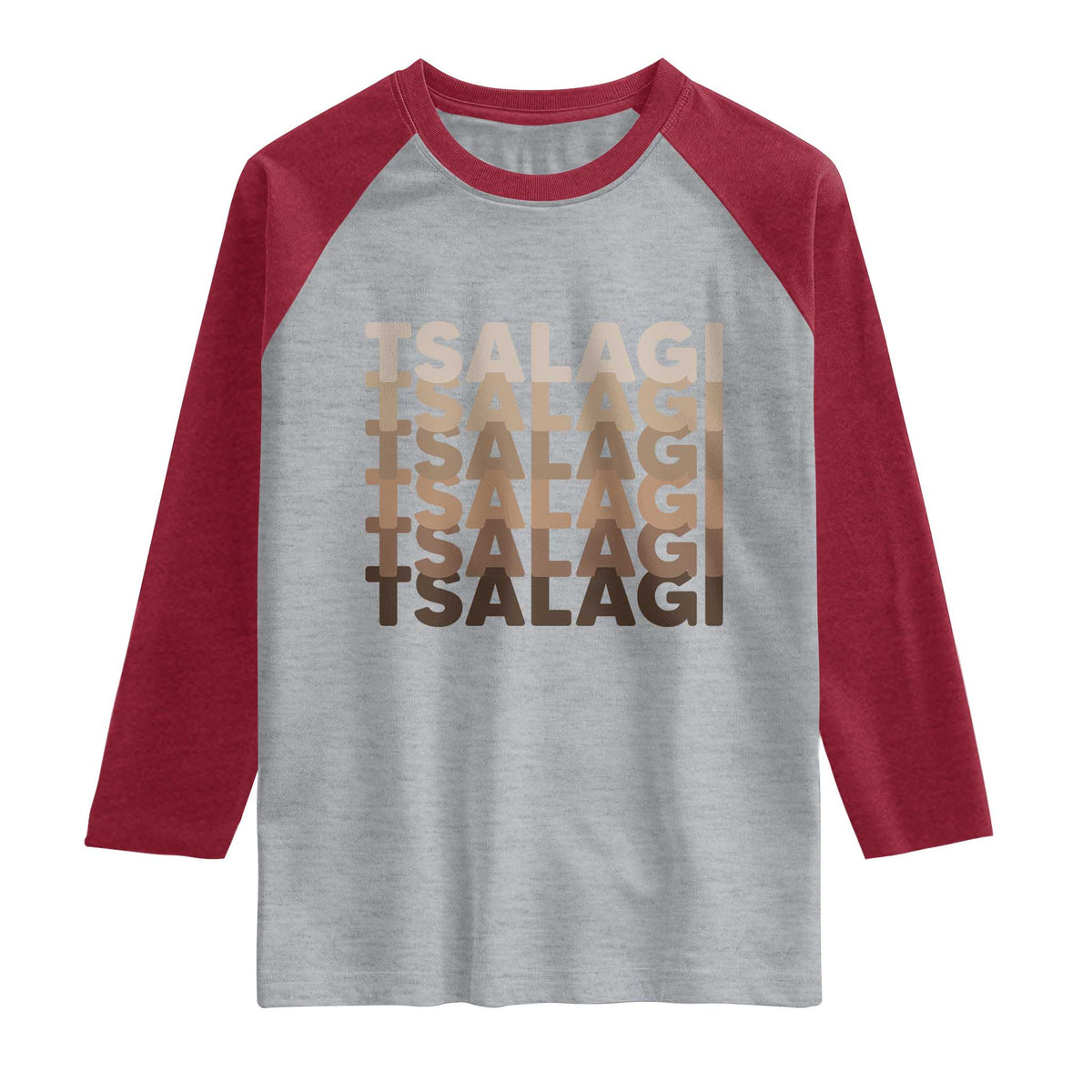 Cherokee Tsalagi Heritage Pride Stacked Typography Raglan Shirt TS12 Heather Gray Heather Red Print Your Wear