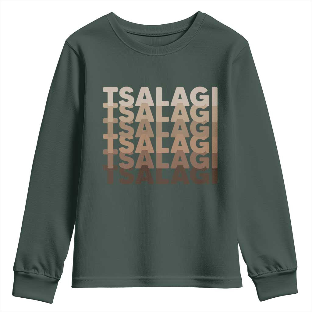 Cherokee Tsalagi Heritage Pride Stacked Typography Youth Sweatshirt TS12 Dark Forest Green Print Your Wear