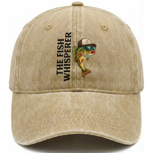 Funny The Fish Whisperer Fishing Washed Cotton Baseball Cap Angler Lover Gift TS12 Print Your Wear