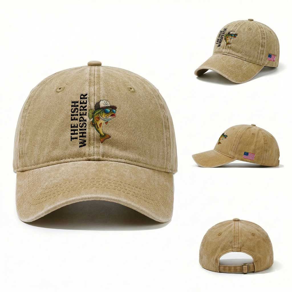 Funny The Fish Whisperer Fishing Washed Cotton Baseball Cap Angler Lover Gift TS12 Washed Cap Universal Fit Khaki Print Your Wear