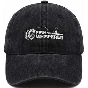 The Fish Whisperer Washed Cotton Baseball Cap Funny Fishing Gift TS12 Washed Cap Universal Fit Black Print Your Wear