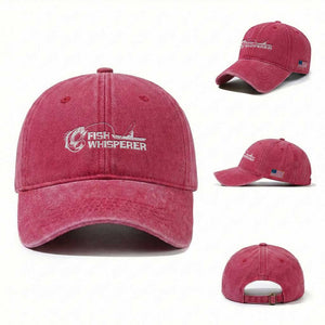 The Fish Whisperer Washed Cotton Baseball Cap Funny Fishing Gift TS12 Washed Cap Universal Fit Red Print Your Wear
