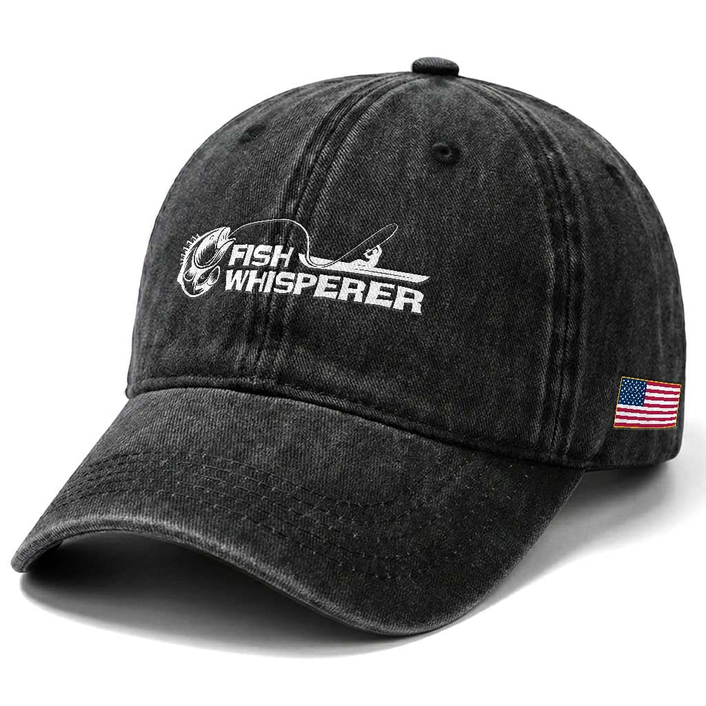 The Fish Whisperer Washed Cotton Baseball Cap Funny Fishing Gift TS12 Print Your Wear