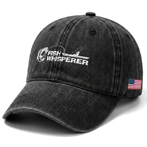 The Fish Whisperer Washed Cotton Baseball Cap Funny Fishing Gift TS12 Print Your Wear