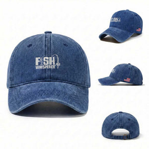 The Fish Whisperer Washed Cotton Baseball Cap Fish Lover Humor TS12 Washed Cap Universal Fit Royal Blue Print Your Wear