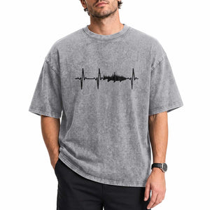 Fish And Forest Fishing Lover Heartbeat Gift Washed Cotton T-Shirt