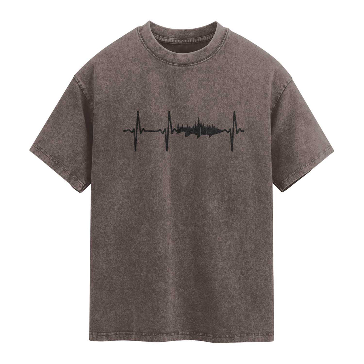 Fish And Forest Fishing Lover Heartbeat Gift Washed Cotton T-Shirt
