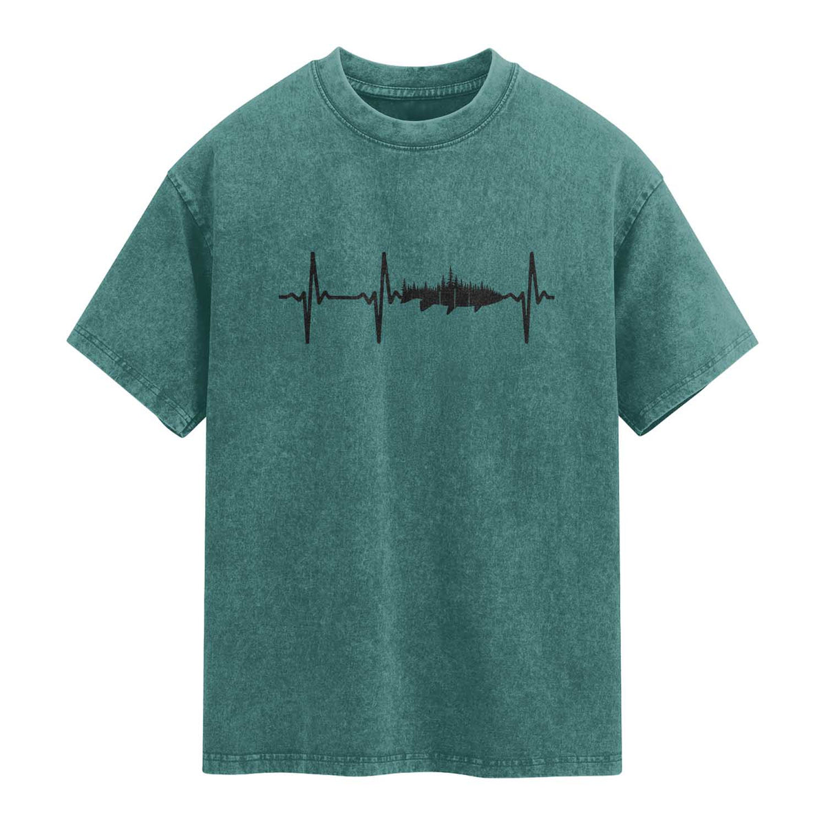 Fish And Forest Fishing Lover Heartbeat Gift Washed Cotton T-Shirt