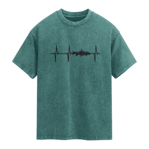 Fish And Forest Fishing Lover Heartbeat Gift Washed Cotton T-Shirt