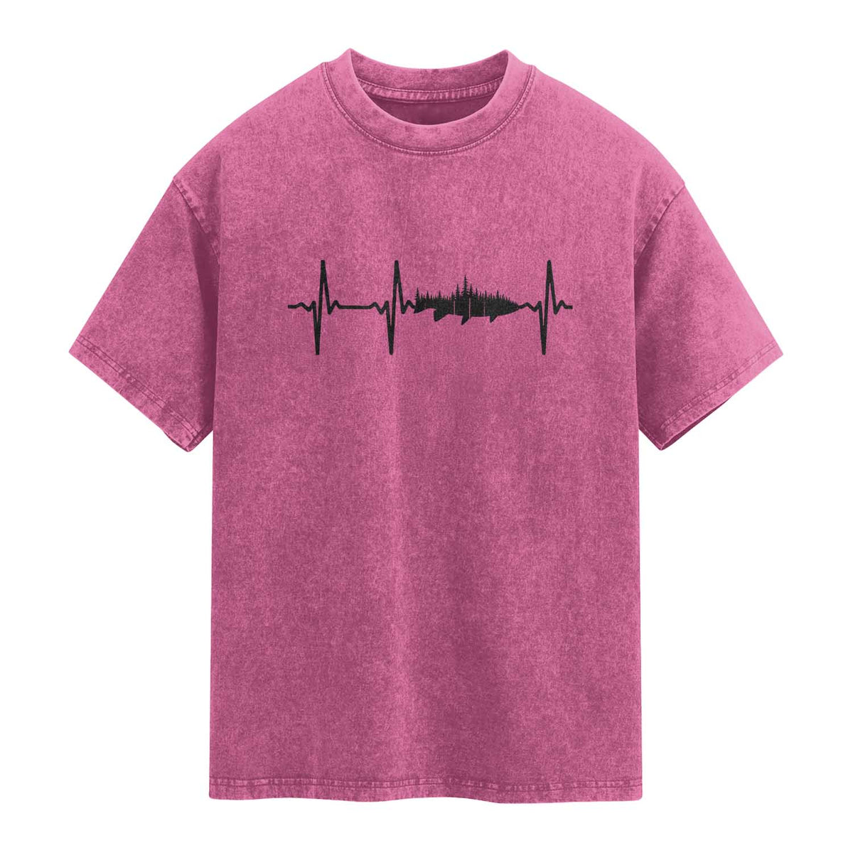 Fish And Forest Fishing Lover Heartbeat Gift Washed Cotton T-Shirt