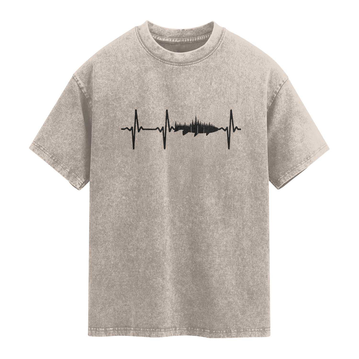 Fish And Forest Fishing Lover Heartbeat Gift Washed Cotton T-Shirt