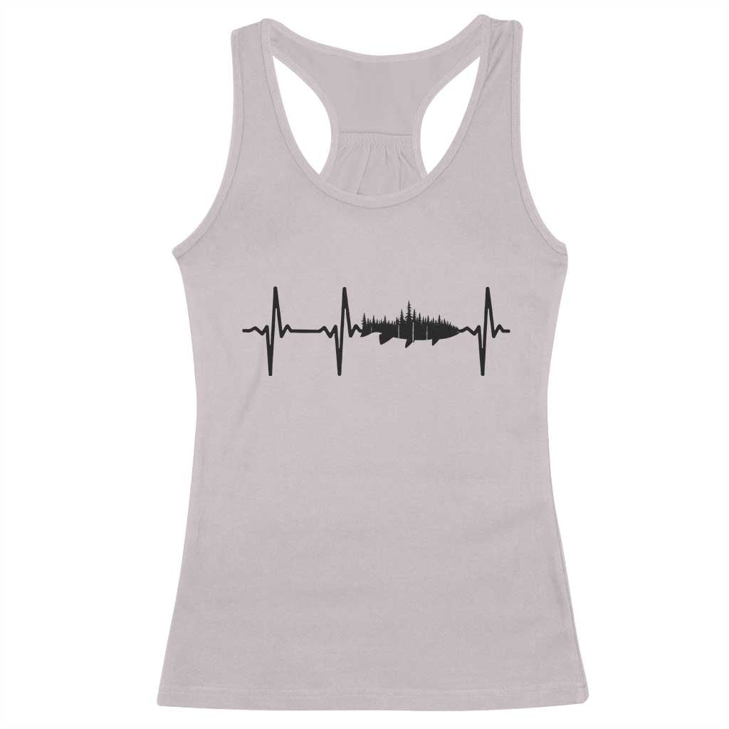 Fish And Forest Fishing Lover Heartbeat Gift Racerback Tank Top TS12 Ice Gray Print Your Wear