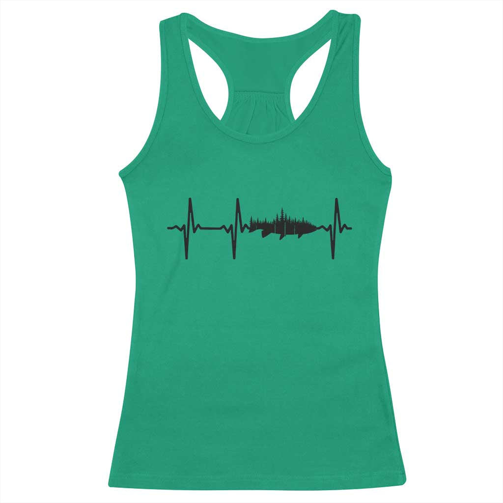 Fish And Forest Fishing Lover Heartbeat Gift Racerback Tank Top TS12 Irish Green Print Your Wear