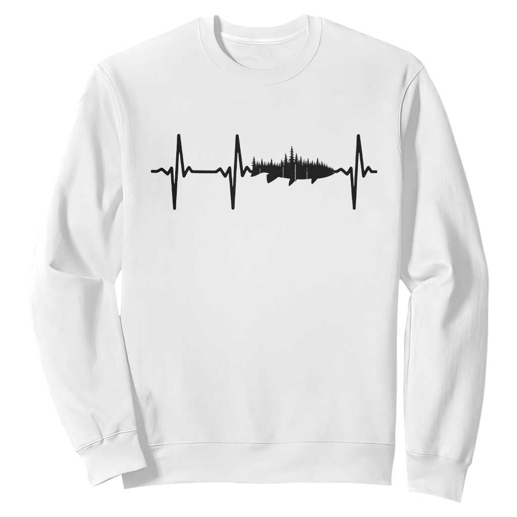 Fish And Forest Fishing Lover Heartbeat Gift Sweatshirt TS12 White Print Your Wear