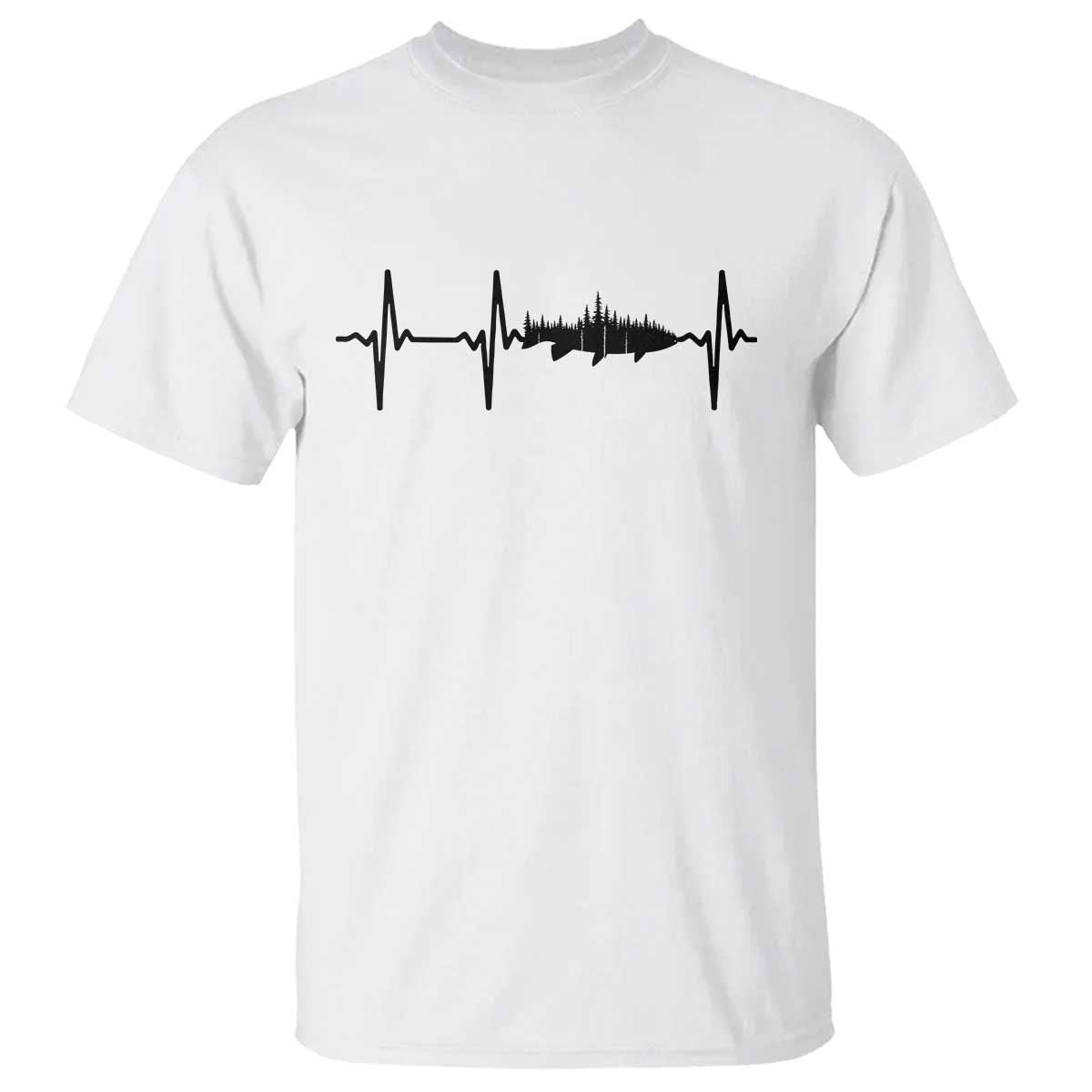 Fish And Forest Fishing Lover Heartbeat Gift T Shirt TS12 White Print Your Wear