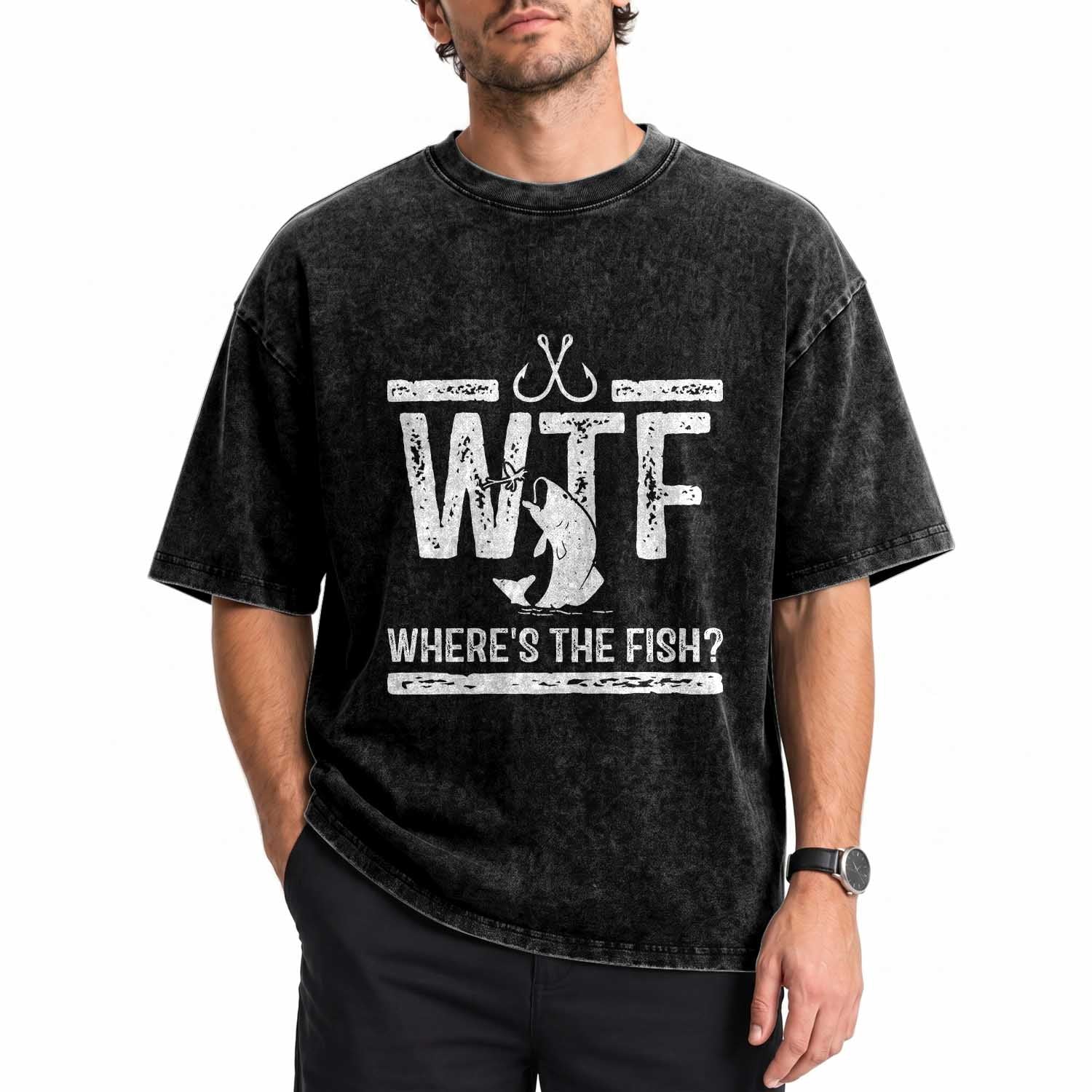 Where Is The Fish Washed Cotton T-Shirt Funny WTF Fishing Gift