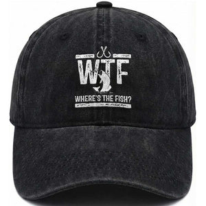 Where Is The Fish Washed Cotton Baseball Cap Funny WTF Fishing Gift TS12 Washed Cap Universal Fit Black Print Your Wear