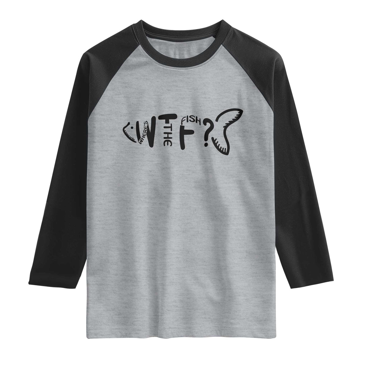 WTF Where Is The Fish Raglan Shirt Funny Fisherman Gift TS12 Heather Gray Black Print Your Wear