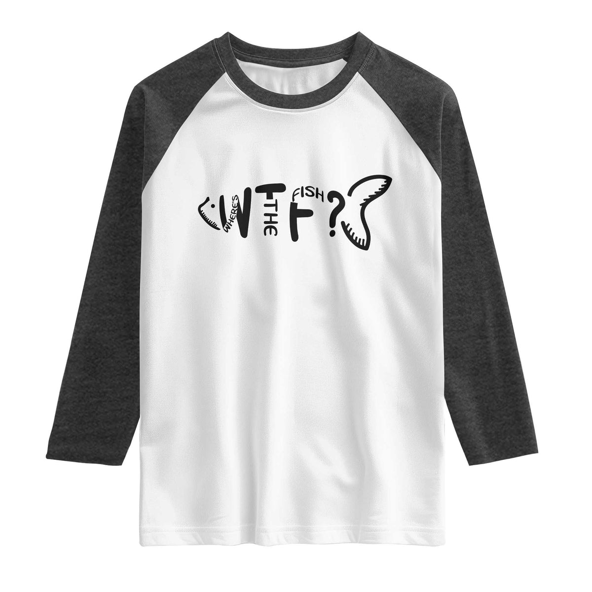 WTF Where Is The Fish Raglan Shirt Funny Fisherman Gift TS12 White Heather Charcoal Print Your Wear