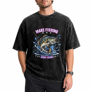 Funny Make Fishing Great Again Washed Cotton T-Shirt Fisherman Gift