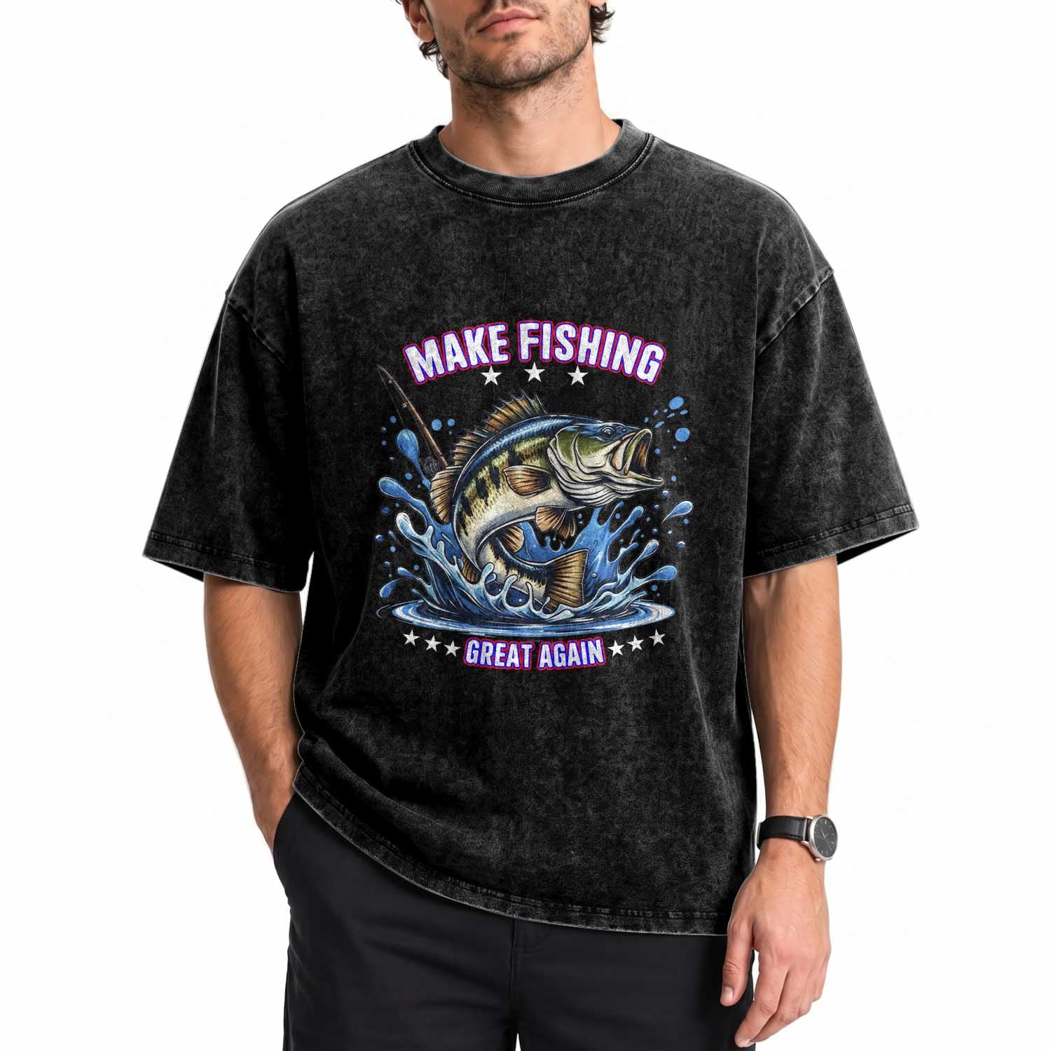 Funny Make Fishing Great Again Washed Cotton T-Shirt Fisherman Gift
