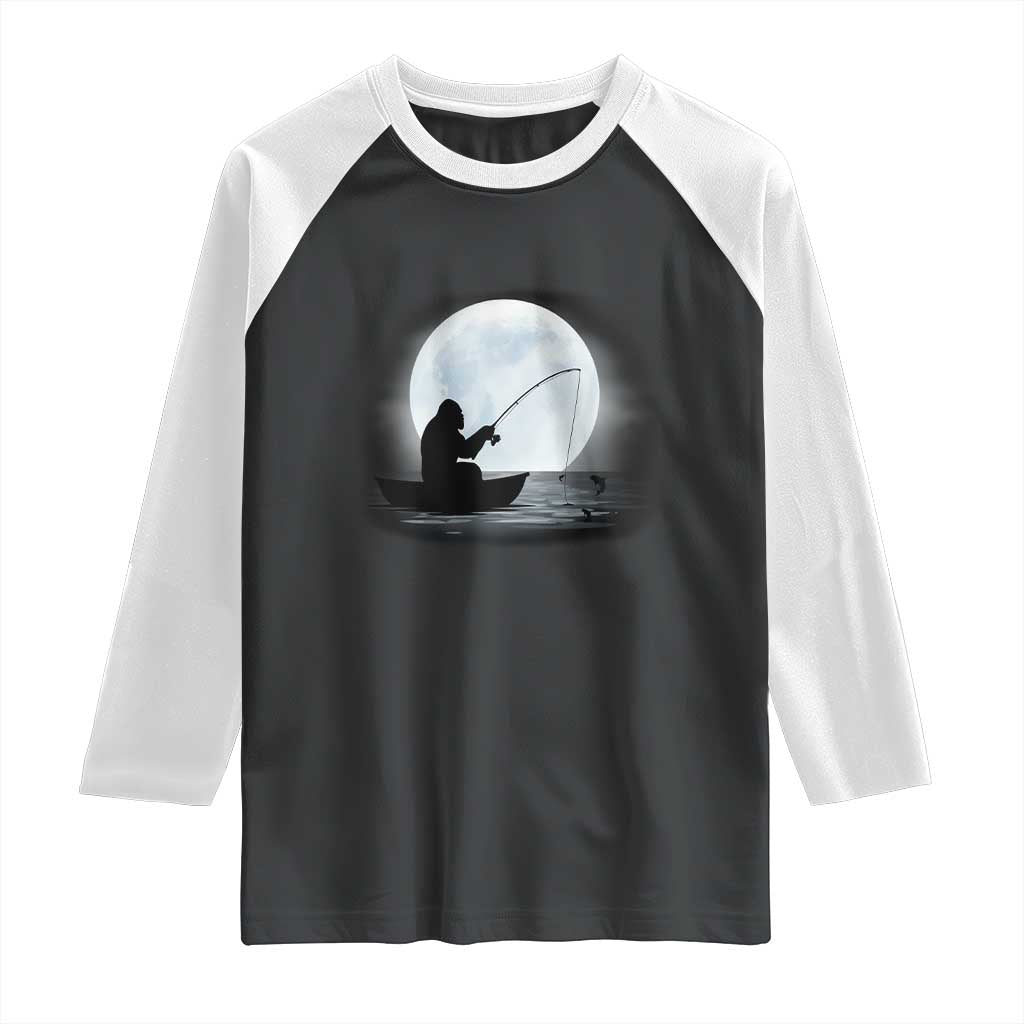 Funny Fisherman Gift Raglan Shirt Bigfoot Fishing TS12 Black White Print Your Wear