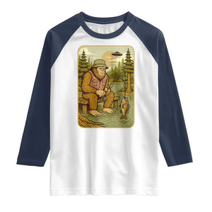 Funny Bigfoot Alien Raglan Shirt Fishing Lover Gift TS12 White Navy Print Your Wear