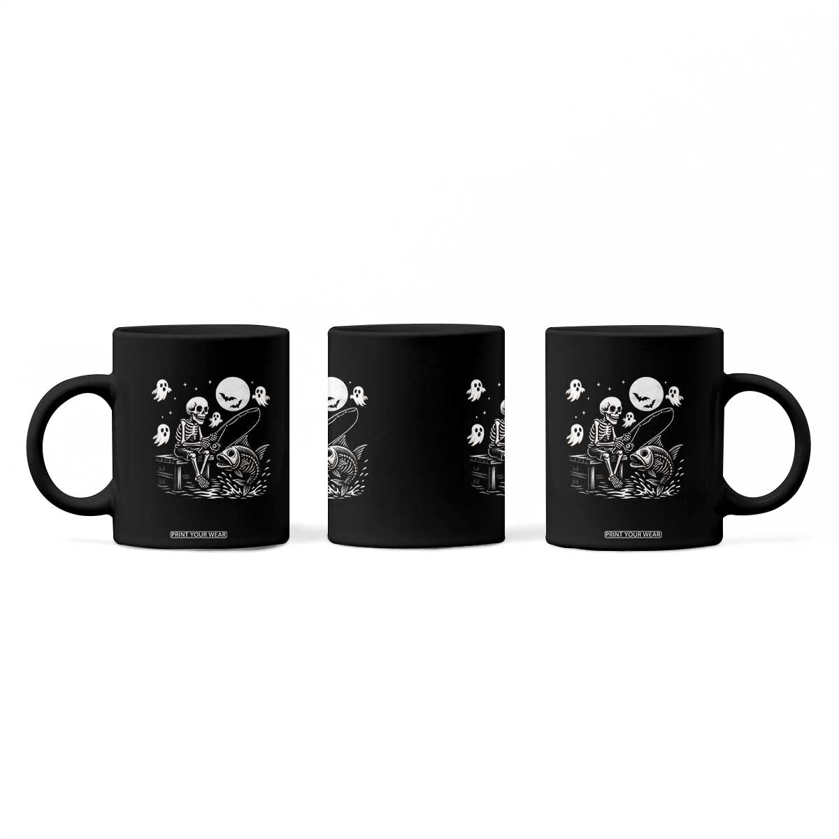 Halloween Skeleton Fishing Coffee Mug Funny Fisherman Gift TS12 Print Your Wear